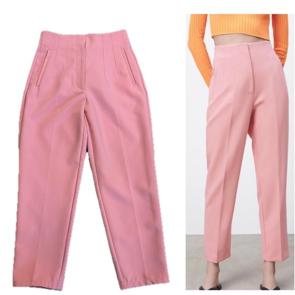 Zara pink high waisted pronounced seam dress pants ankle length Sz M NWOT classy - Picture 13 of 13